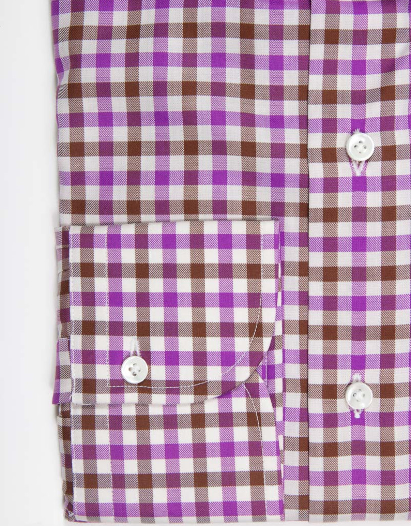 Patrick Hellmann Collection White Purple Shirt With Checks Gingham Pattern image